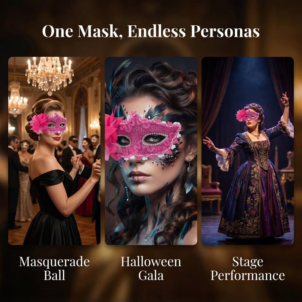 Venetian Masquerade Side Flower Rose Eye Mask for Halloween Costume Party Decor - Image 51