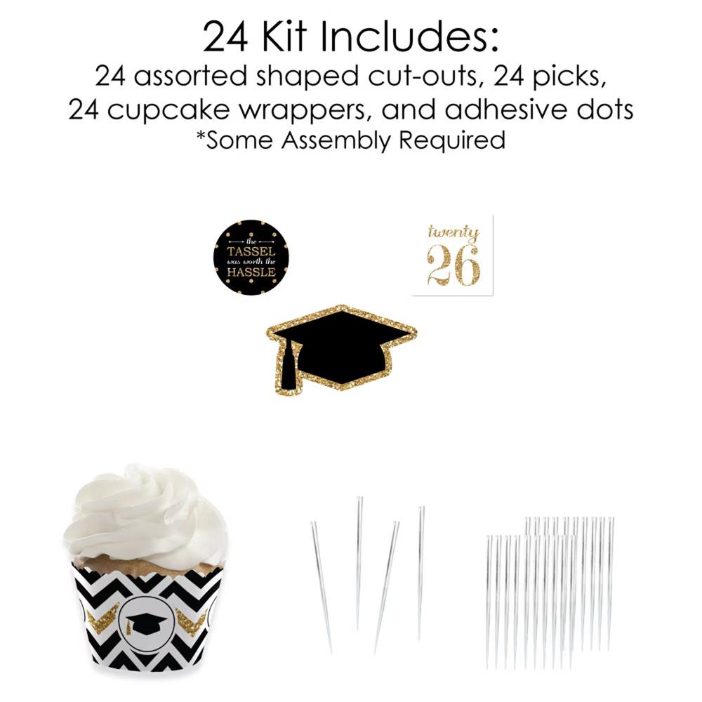 2026 Gold Graduation Cupcake Decoration - Party Cupcake Wrappers and Treat Picks Kit - Set of 24 - Image 7