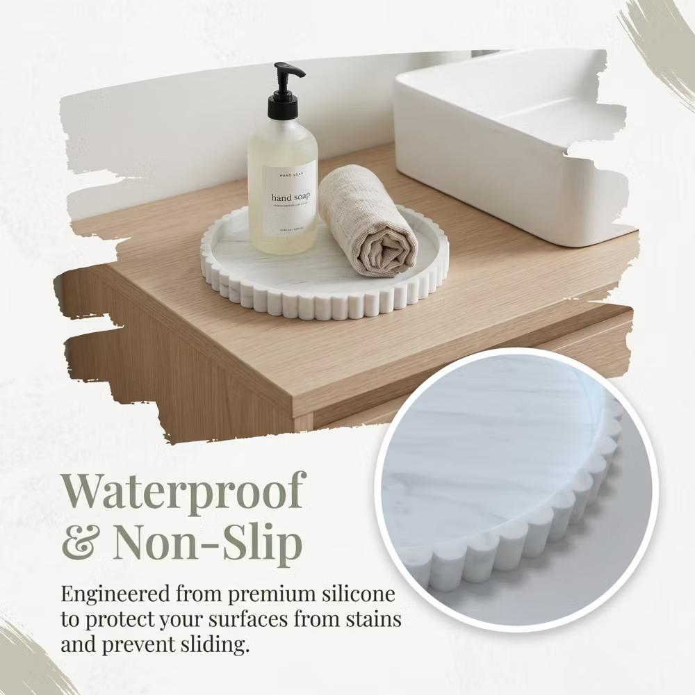 2Pc Round Silicone Vanity Tray Set Decorative Catchall Organizer for Bathroom Countertop Perfume White - Image 65