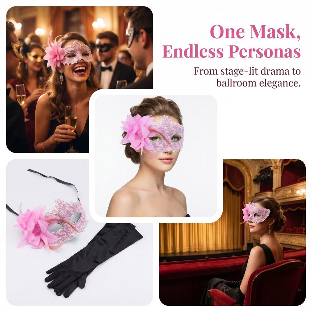Venetian Masquerade Side Flower Rose Eye Mask for Halloween Costume Party Decor - Image 34
