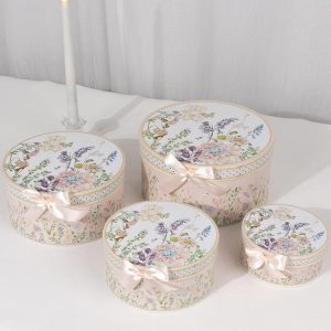 Home Collection Pack of 4 Round Floral Nesting Cardstock Gift Boxes