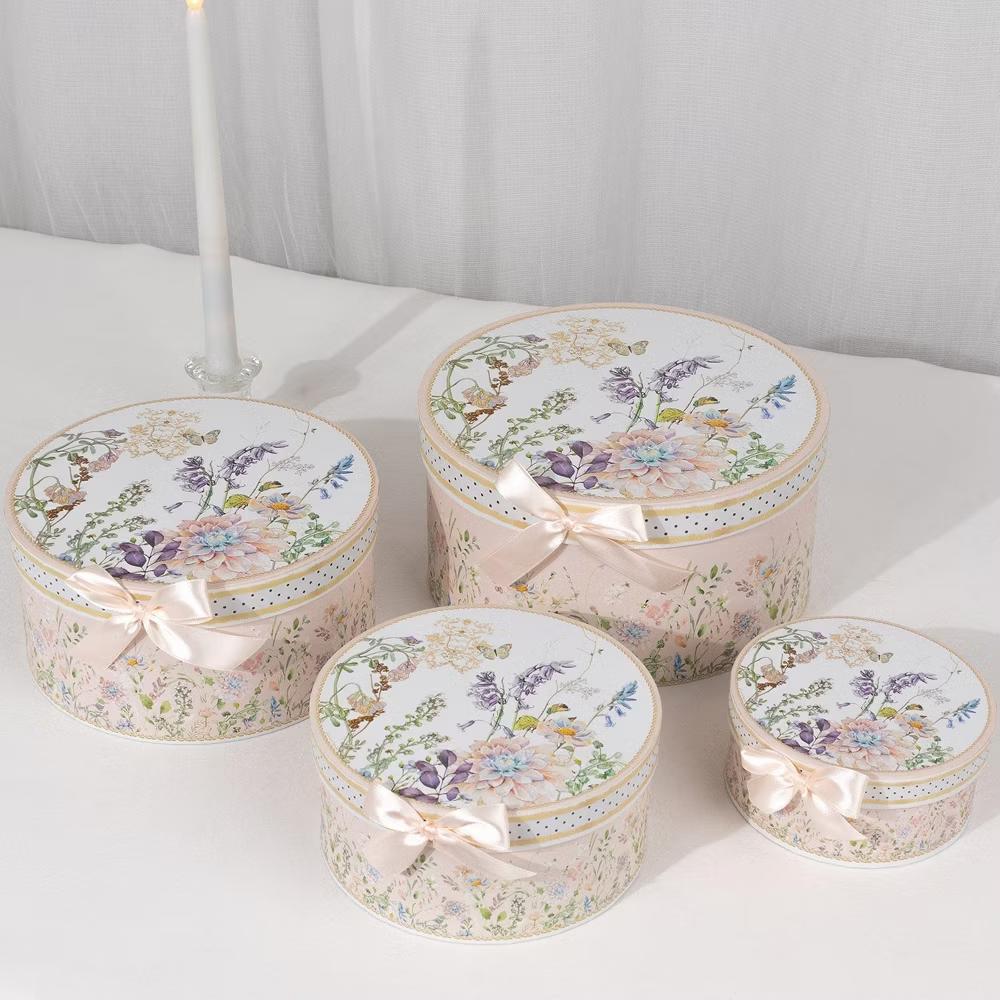 Home Collection Pack of 4 Round Floral Nesting Cardstock Gift Boxes