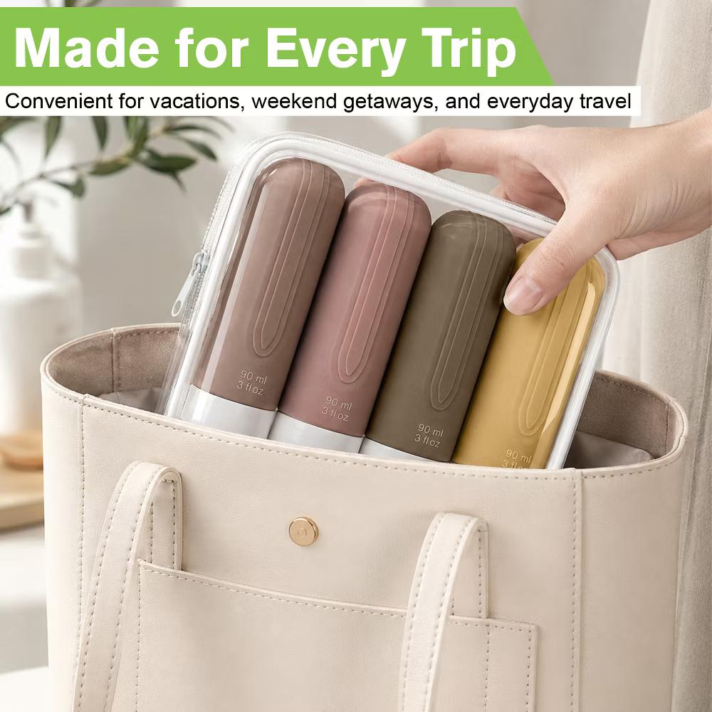 Garnen 4PC/3oz Travel Bottles for Toiletries, TSA Travel Size Toiletry Bag, Silicone Travel Containers Refillable Liquid Shampoo & Conditioners Bottle - Image 5