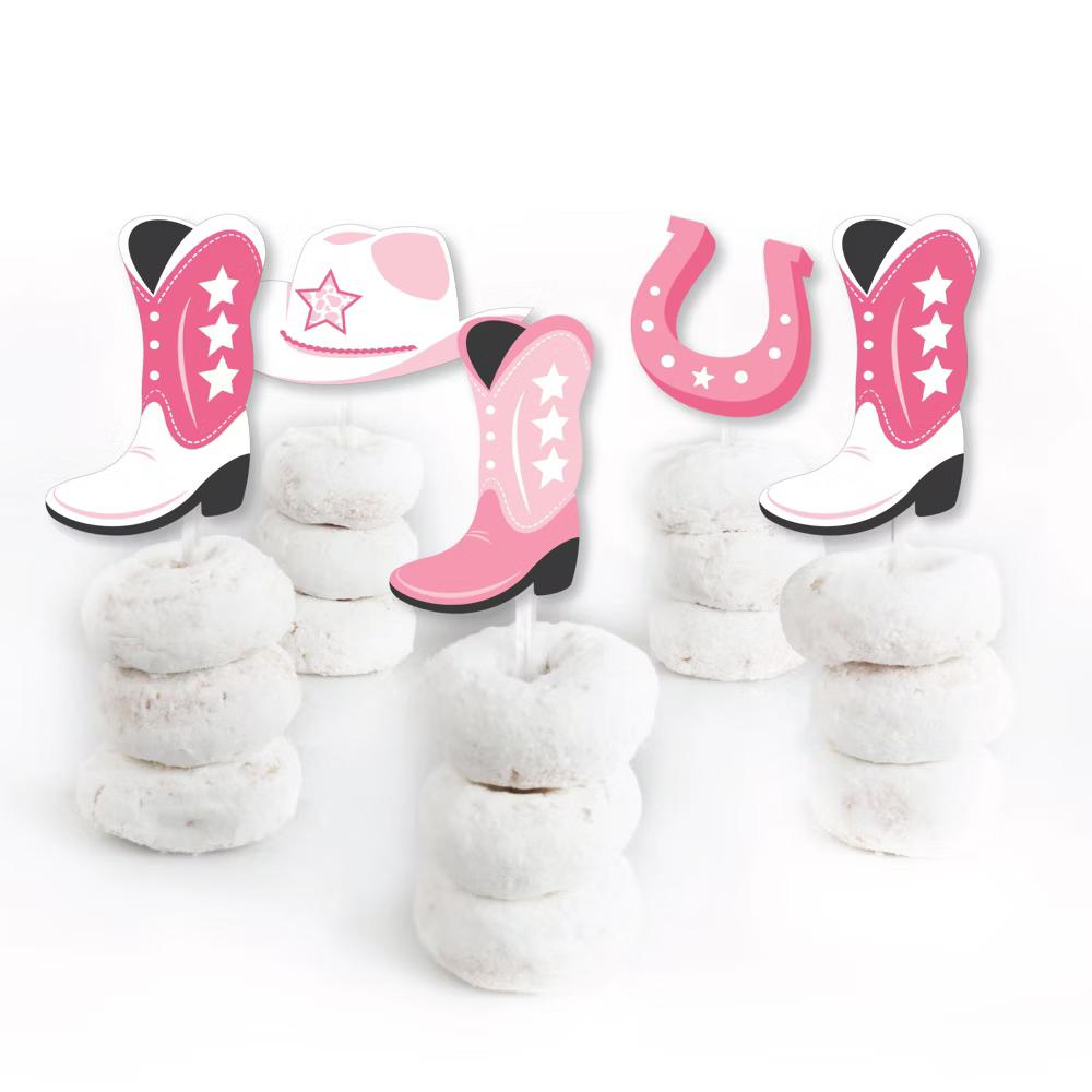 Rodeo Cowgirl - Dessert Cupcake Toppers - Pink Western Party Clear Treat Picks - Set of 24 - Image 2
