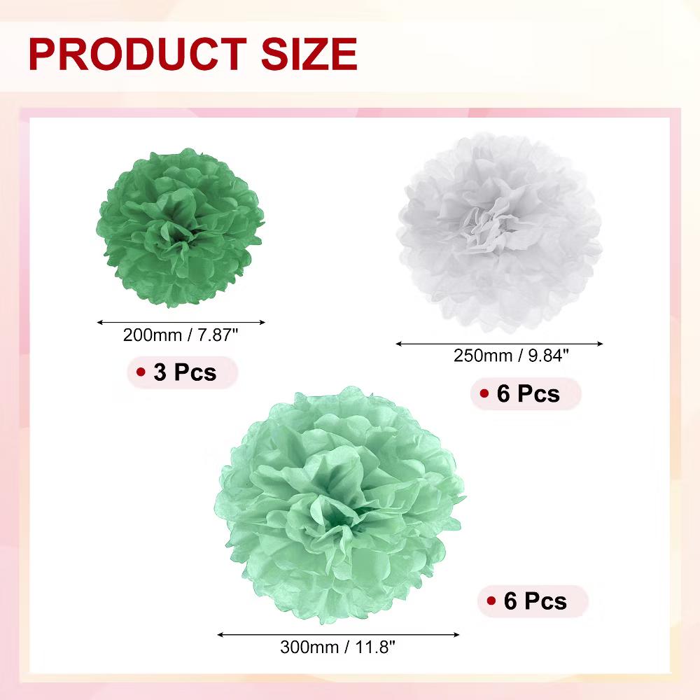 Wedding Shower Bridal Party Decoration 3 Size Paper Pom Poms Flower Ball 15 Pcs - Image 12