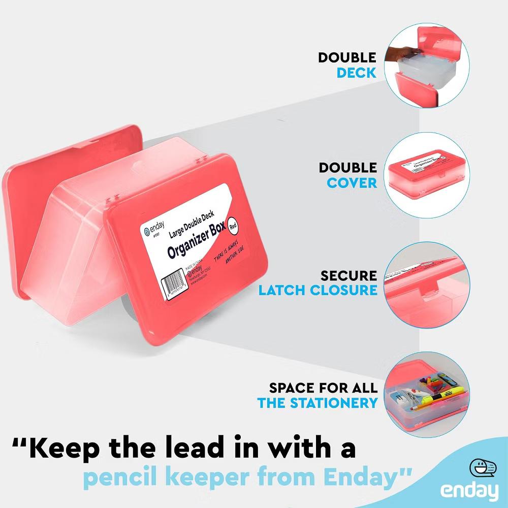 Large Capacity Double Deck Pencil Box - Plastic With 12 Compartments, Snap-Tight Lid, Hard Case Storage Organizer - Image 45