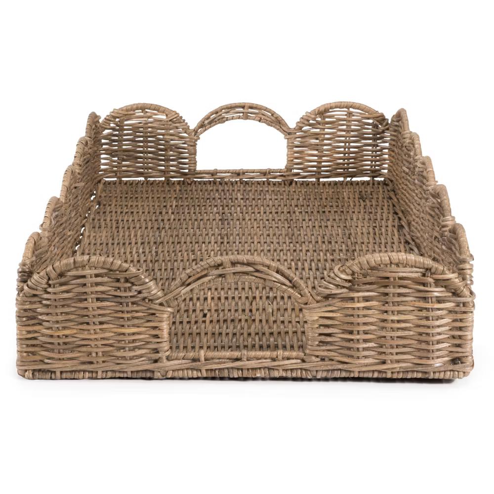 happimess Scalloped 21.5" Southwestern Cottage Hand-Woven Rattan Tray with Handles - Image 14