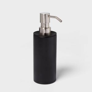 Metal Soap Pump Black - Modern Steel & Plastic Dispenser, 15.2oz Capacity, Solid Pattern, Gel Soap Compatible