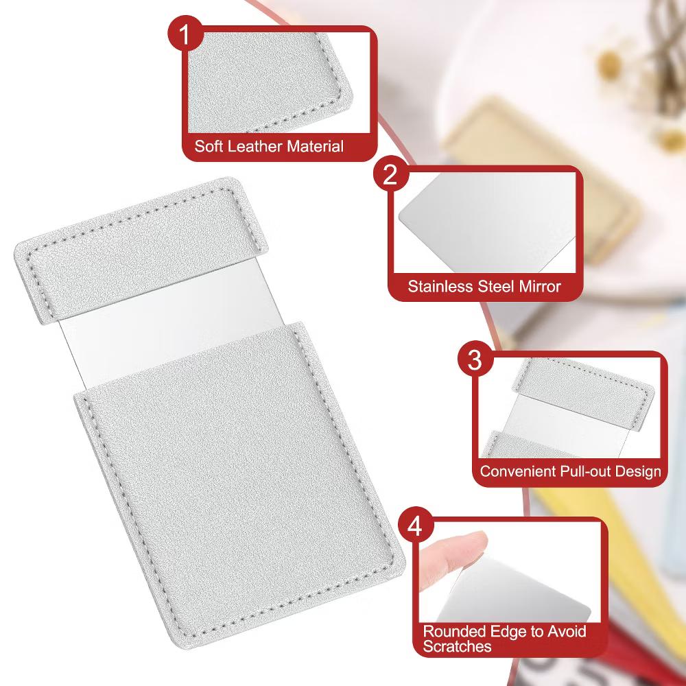 Stainless Steel Pocket Travel PU Leather Mini Mirror - Image 25