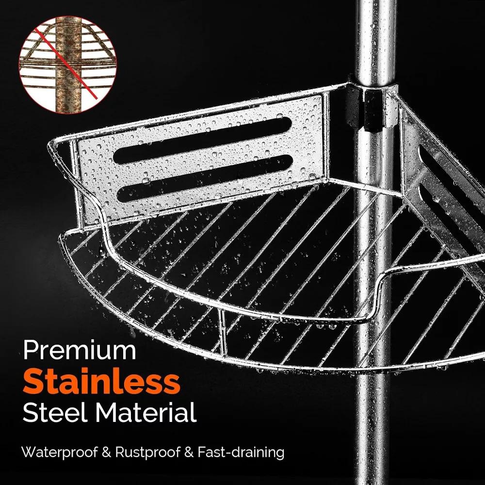 Adjustable Shower Caddy, Tension Pole Storage Organizer with 4 Shelves, No Drill Required for Bathroom.
