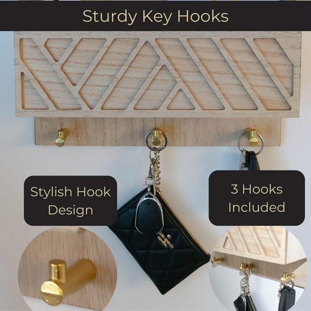 Wall Mounted Mail Organizer with 2 Slots and 3 Hooks – Multiple Finishes – MDF Wood - Image 17
