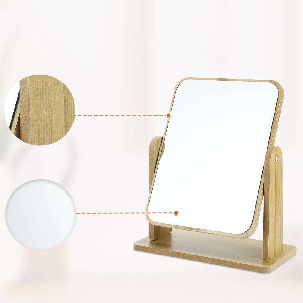 Natural Wooden Rotating Makeup Mirror Beige 1 Pc - Image 5