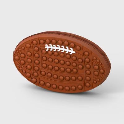 Single Zip Football Silicone Bubble Pop Penicl Pouch Brown - Image 2