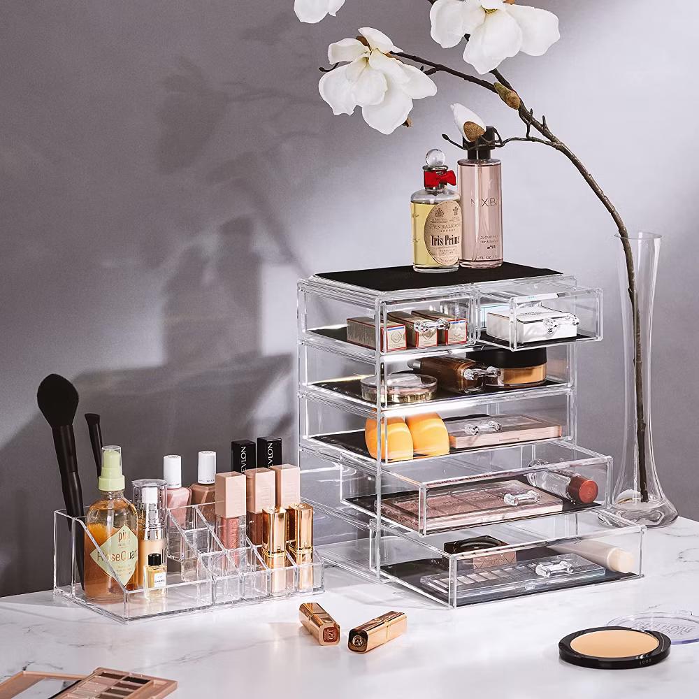 2 Piece Acrylic Makeup and Jewelry Storage Organizer Case (6 Drawers and Lipstick Tray) - Image 22