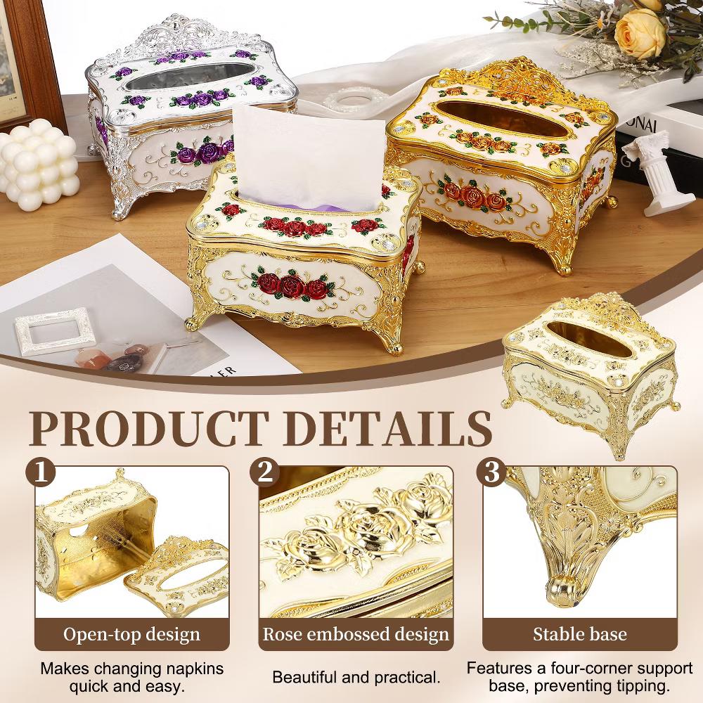 Luxurious Rose Tissue Box Rectangular Plastic Napkin Box Vintage Tissue Paper Holders - Image 15
