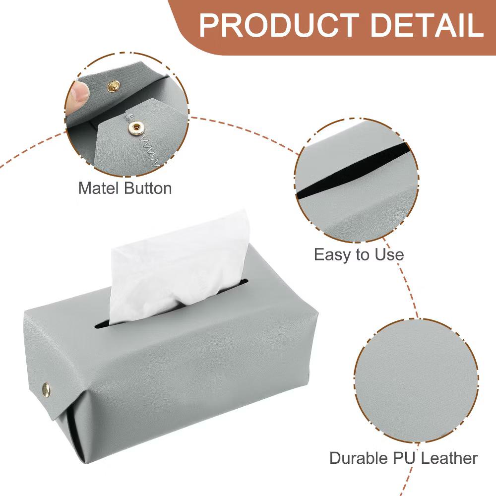 Rectangle PU Leather Tabletop Bathroom Kitchen Tissue Box Cover - Image 18