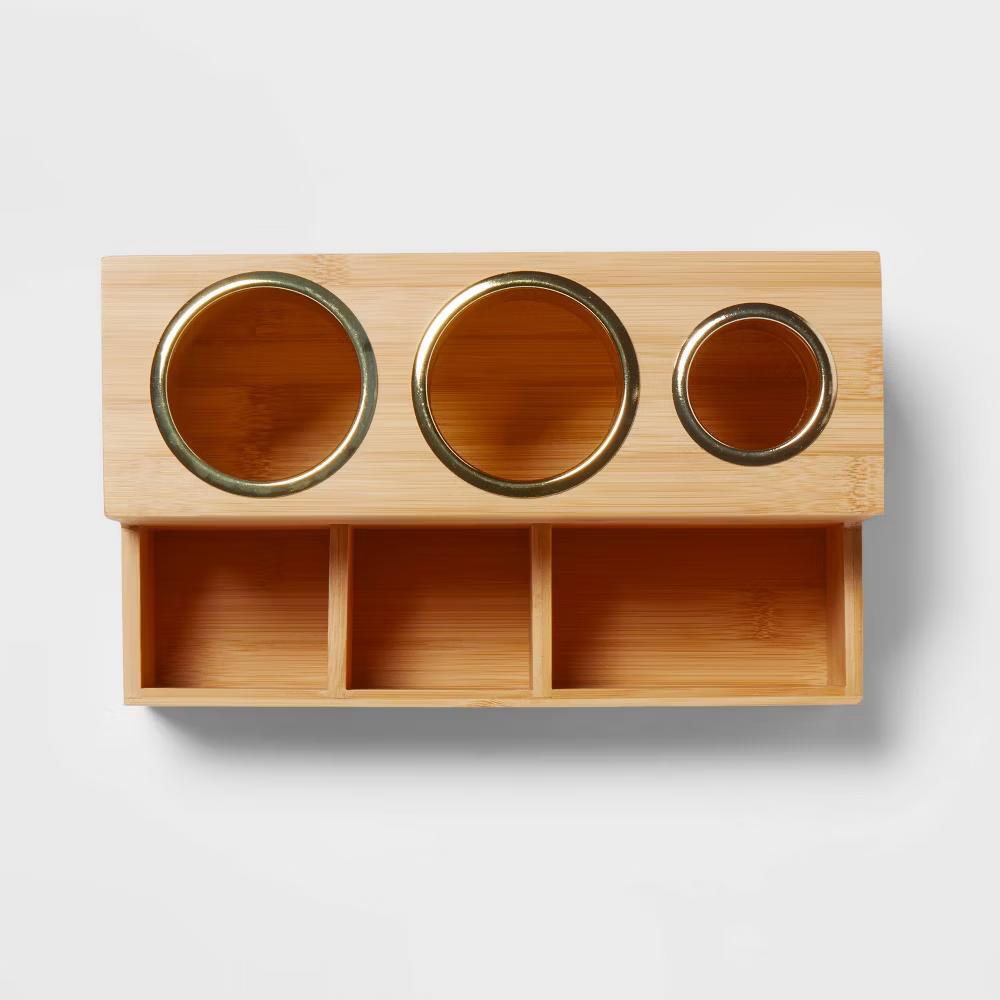 12"X7"X6" Bamboo Hair Tools Organizer with 5pc Magnets - Bathroom Tray, Hair Dryer Holder, Organization - Image 4
