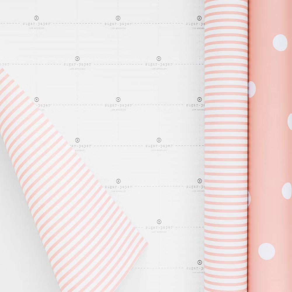 2pk 118"x30" Polka Dot and Striped Wrapping Paper Set Pink/White - Image 3