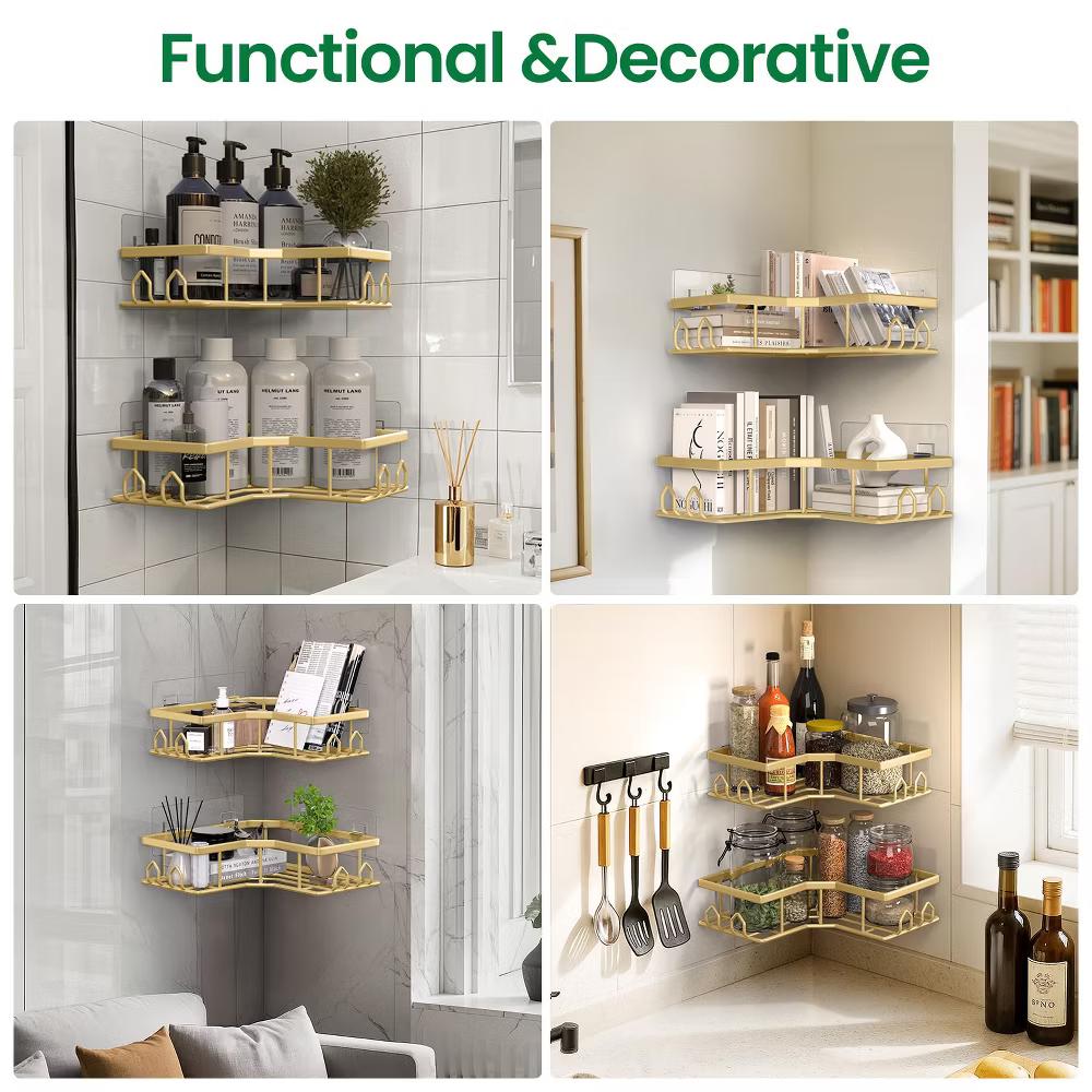 Dcolora Adhesive Shower Caddy 2 Pack Stainless Steel Corner Bath Shower Shelves - Image 6