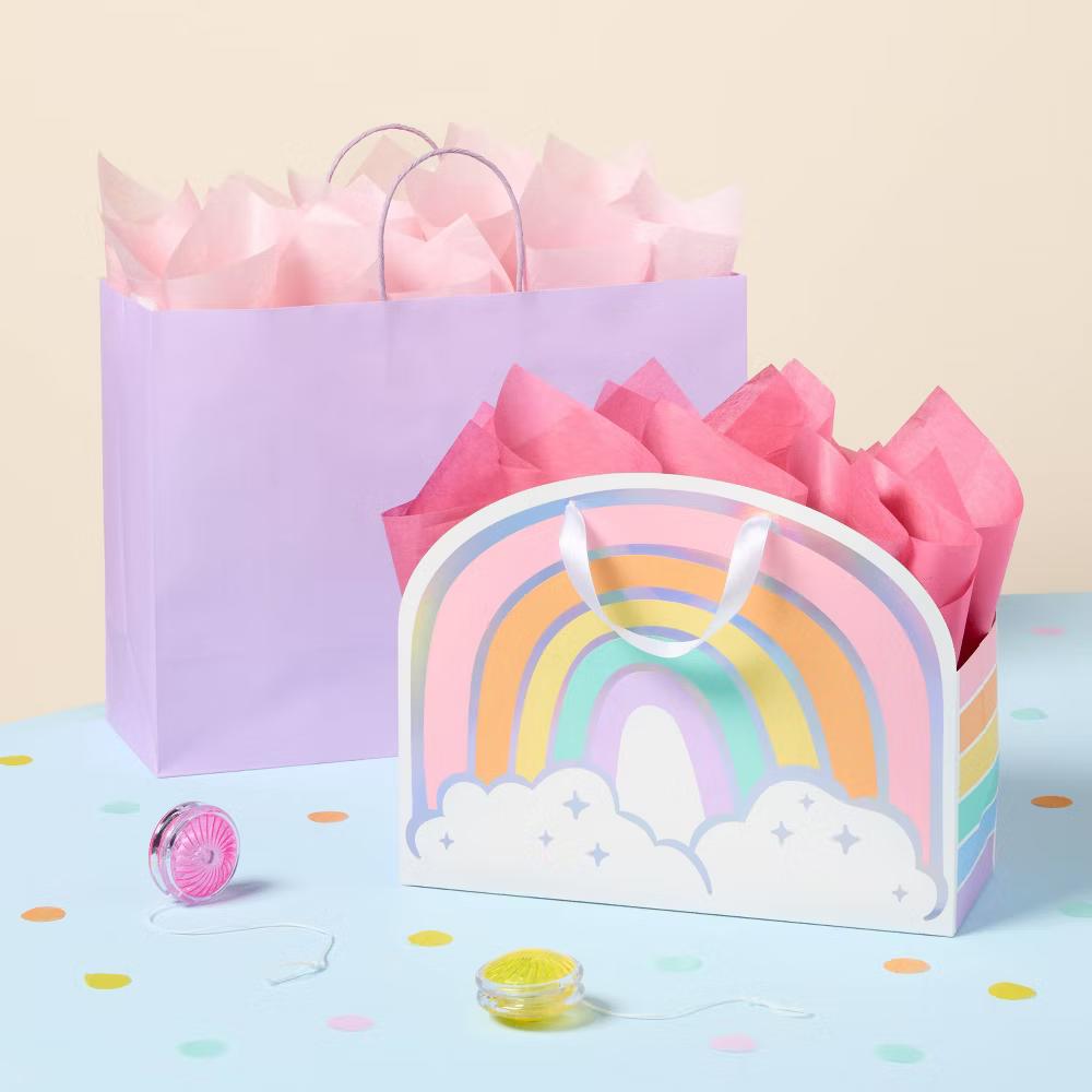 Large Rainbow Shaped Birthday Gift Bag Colorful - Image 3