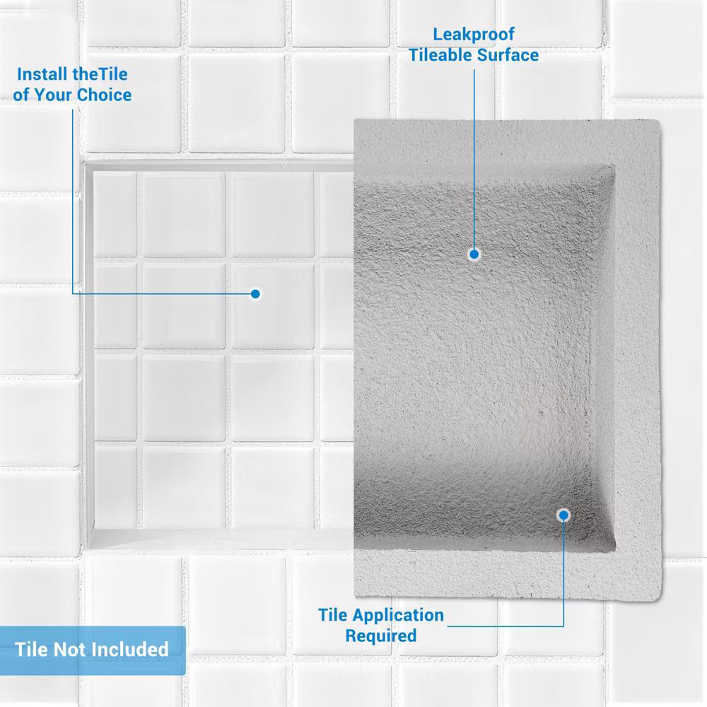 12"×25.5" Recessed Tile Ready Shower Niche with Double Storage Shelf, Square Corner Wall Insert Bathroom Shower Organizer