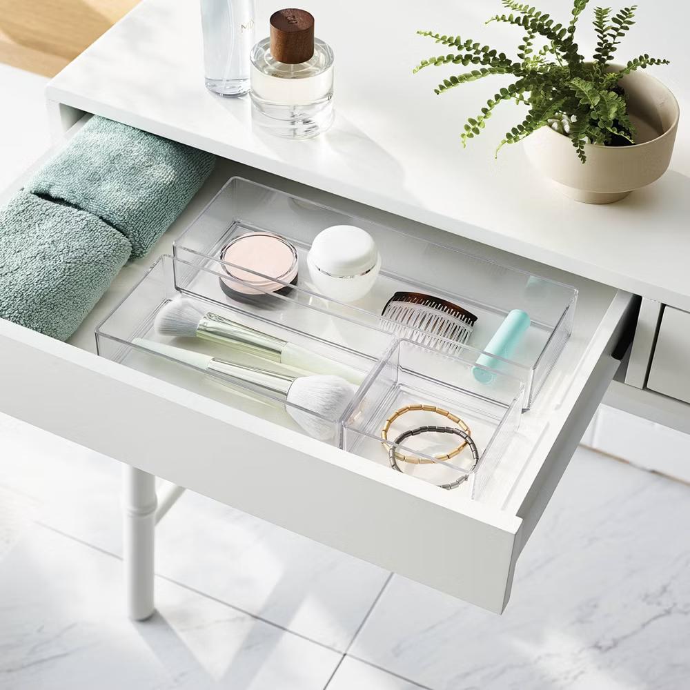 3 Bathroom Plastic Tray Beauty Organizer Set Clear