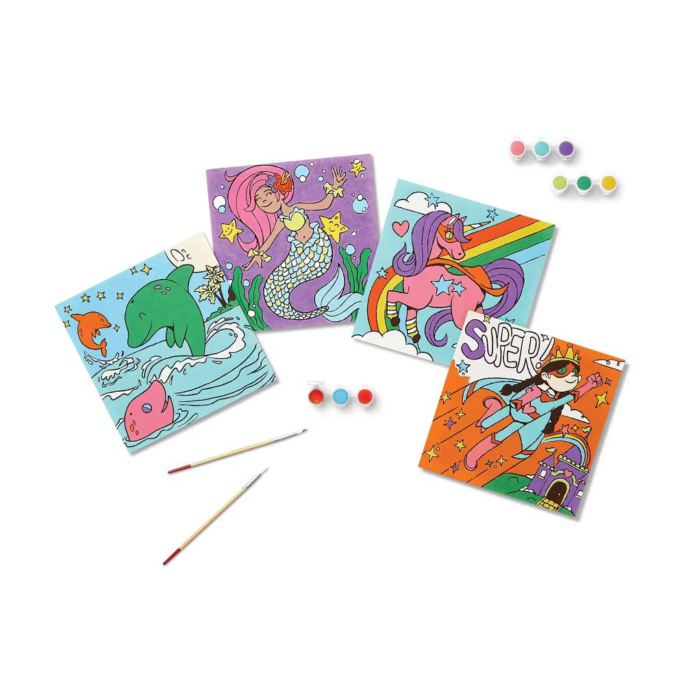 8'' 8'' 4pk Paint-Your-Own Canvas Panel Pack Mermaid/Dolphin/Unicorn/Superhero - DIY Art Kit for Kids - Image 4