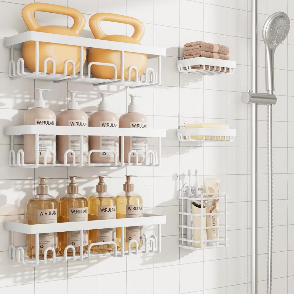 Veken Shower Caddy 6 Pack, No Drill Rustproof Waterproof Adhesive Shelf Organizer, Large Capacity Wall Mount Bathroom Rack for Kitchen Home - Image 17
