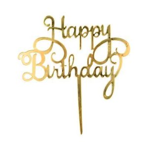 Gold Script 'Happy Birthday' Cake Topper