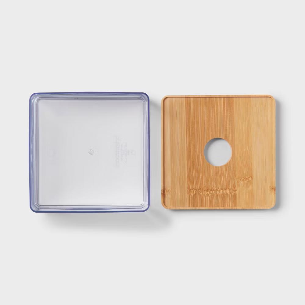 Small Clear Canister with Bamboo Lid - Bathroom Container, Qtip Holder, Spot Clean, 3" Height - Image 2