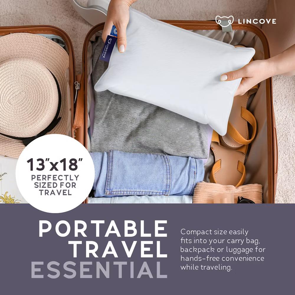 Lincove Canadian Down & Feather Travel Pillow – 625 Fill Power, OEKO-TEX, 400TC Cotton Sateen, Machine Washable, Made in Canada - Image 6