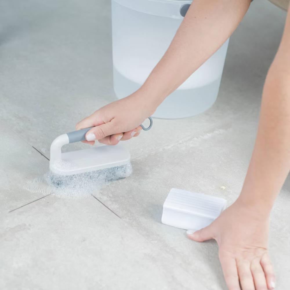OU Scrub Brush with Ergonomic Handle, All Purpose Heavy Duty Cleaning Scrubber for Bathroom & Kitchen with Nonslip Handle, Scraper Edge & Hanging Loop - Image 8
