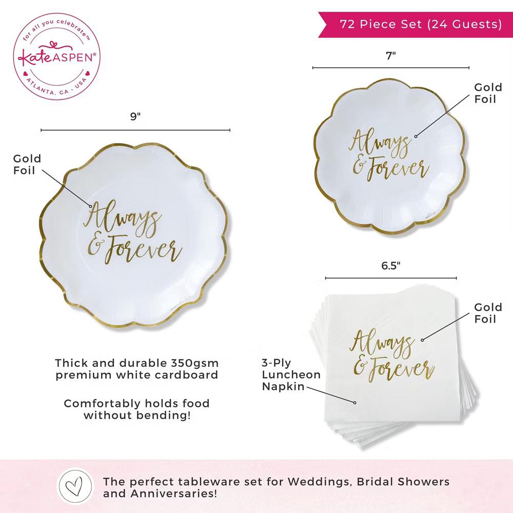 Always & Forever 72 Piece Party Tableware Set (24 Guests) | 00247NA-KIT - Image 7
