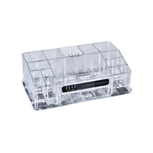 Acrylic Makeup Tray Organizer– 16 Compartments 1 Drawer, Rectangular Holder for Brushes, Eyeshadow Palettes, Skincare & Beauty Supplies