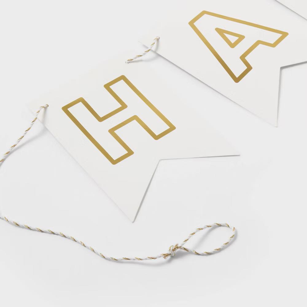 "Happy Birthday" Party Banner White/Gold - Image 2