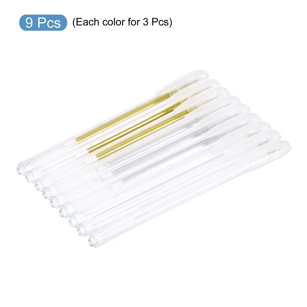 0.8mm Liquid Glitter Gel Pens Gold/Silver/White 9 Pcs - Image 4