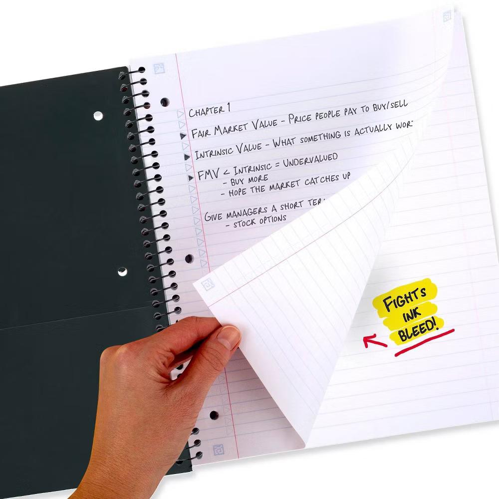 Five Star 170 Sheets College Ruled Notebook Feature Rich Gray: 3 Subject Spiral, 8.5x11", Bleed-Resistant, Perforated Pages - Image 4