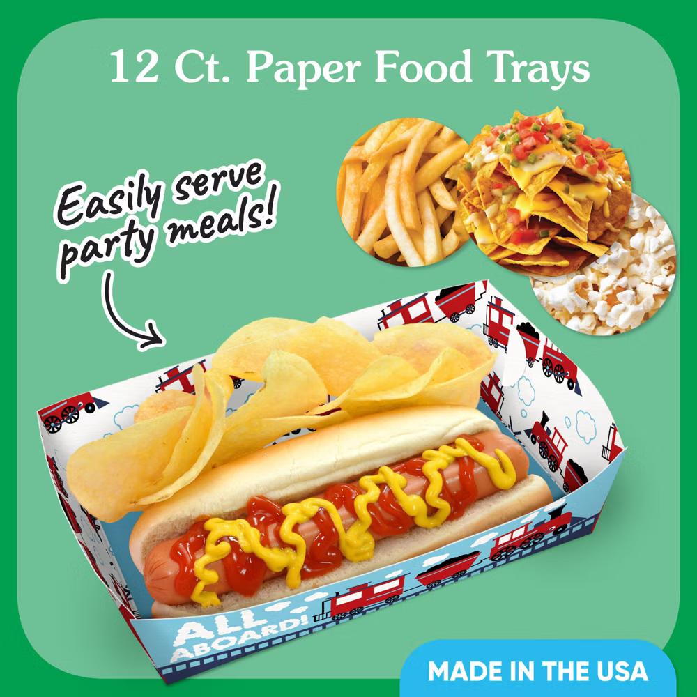 Train Party Paper Food Trays, Disposable Food Boats for Railroad Crossing Birthday, Double-Sided Paper Meal Holders - 12 Ct - Image 2