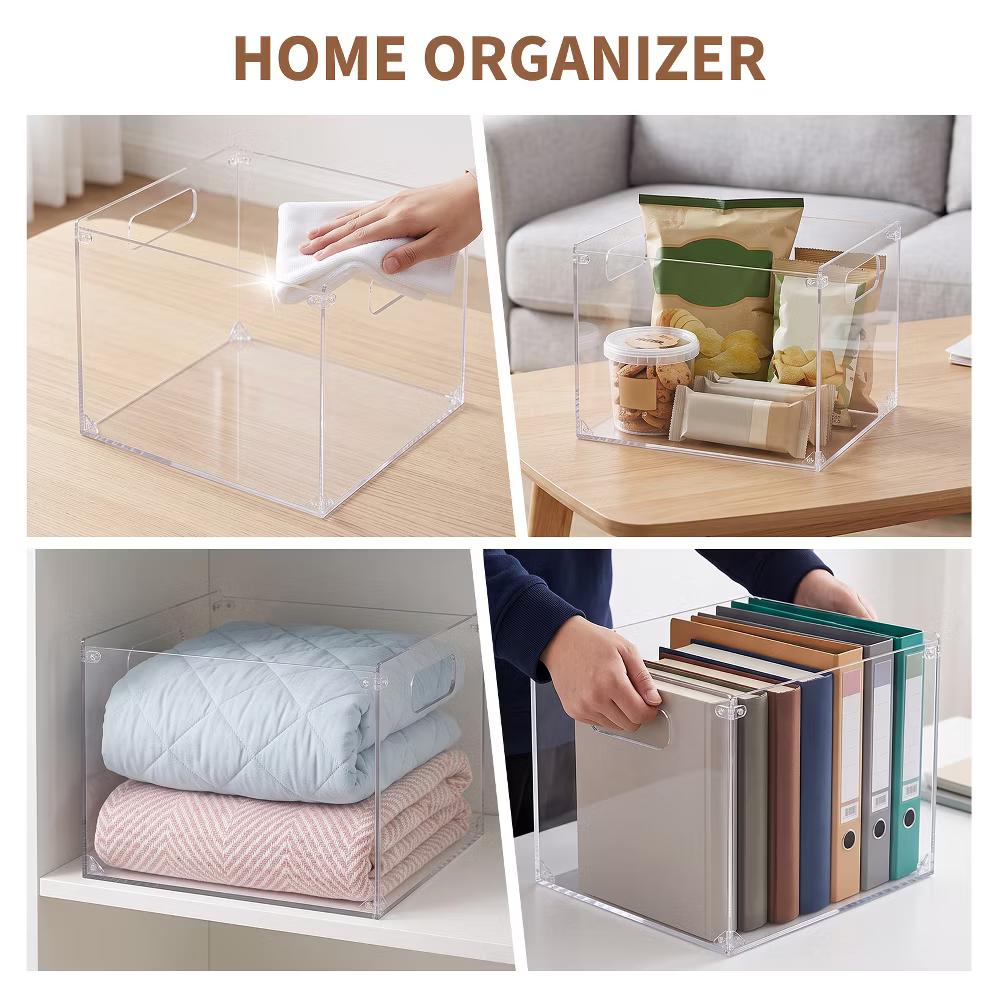 Clear Acrylic Assemble‑Style File Storage Box, Multi‑Purpose Desktop Organizer with Built‑in Carry Handles for Office Home - Image 3