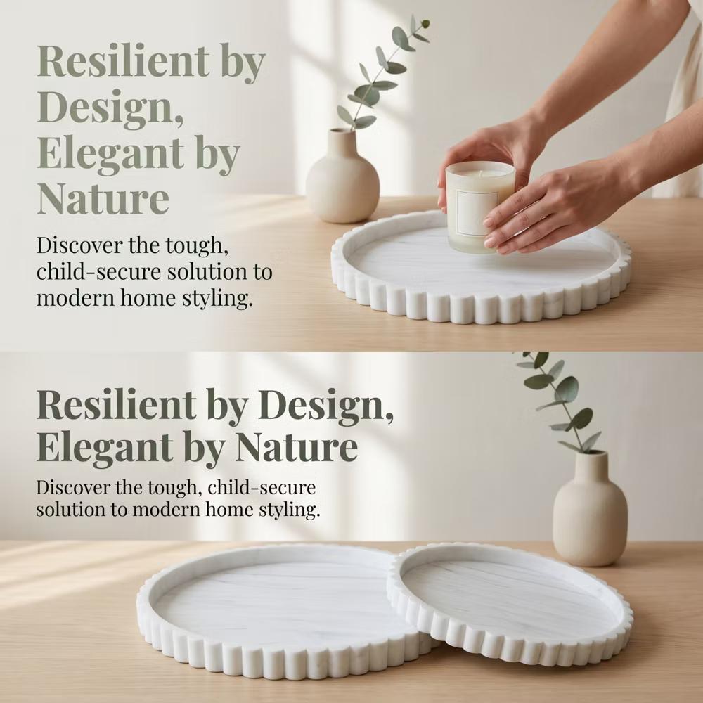 2Pc Round Silicone Vanity Tray Set Decorative Catchall Organizer for Bathroom Countertop Perfume White - Image 63