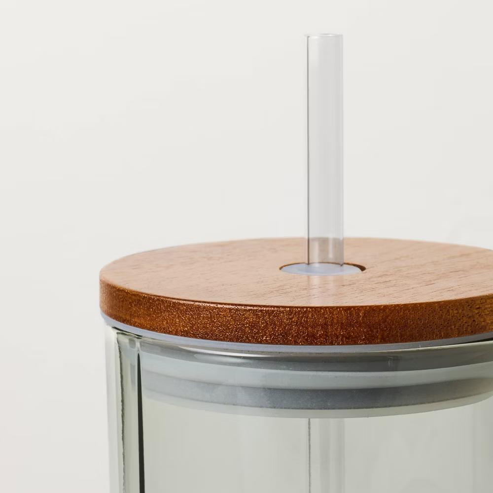 21oz Glass Tumbler with Wooden Lid - with Magnolia - Image 9
