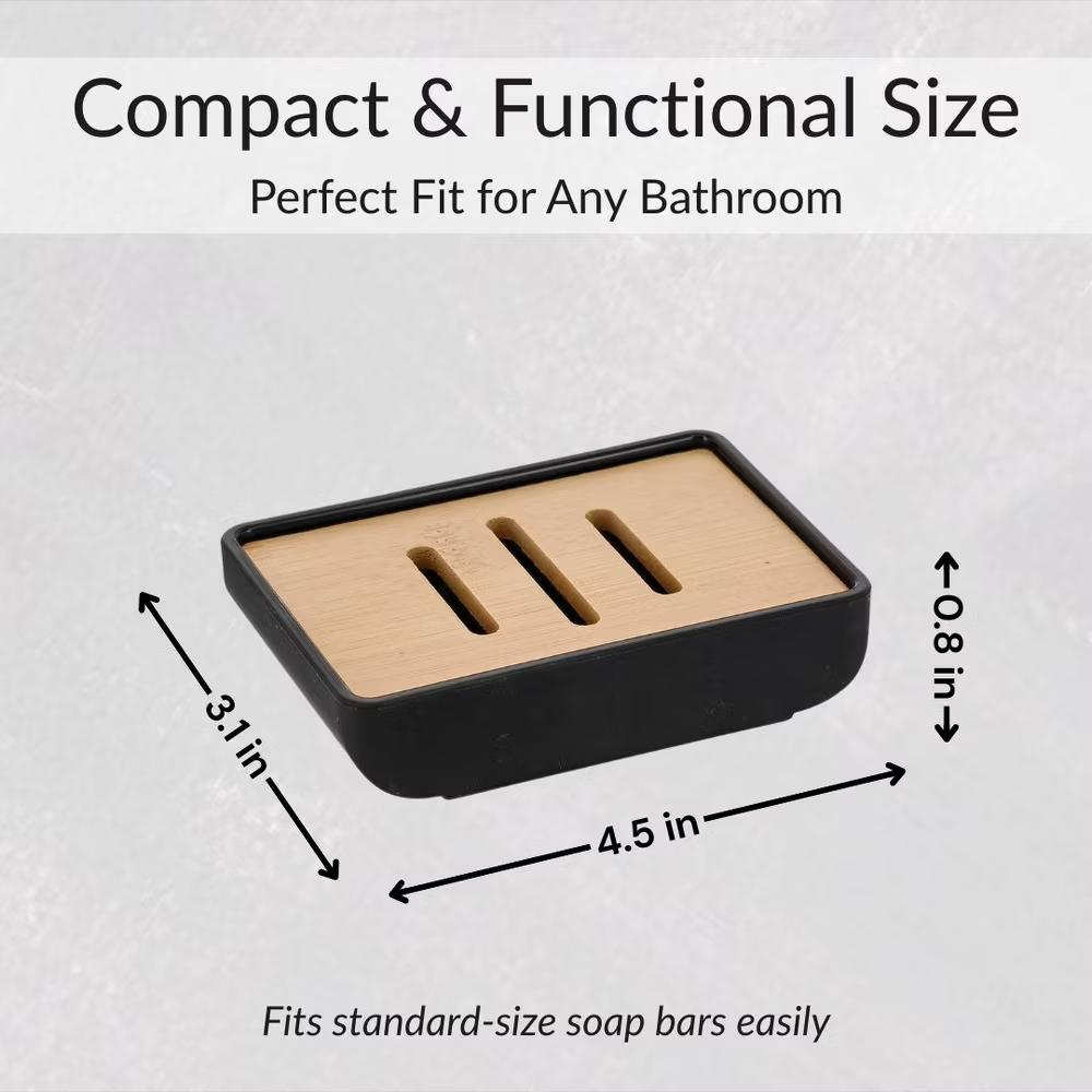 French Home Goods Minimalist Hand Soap Dish Rubber and Wood - Image 6