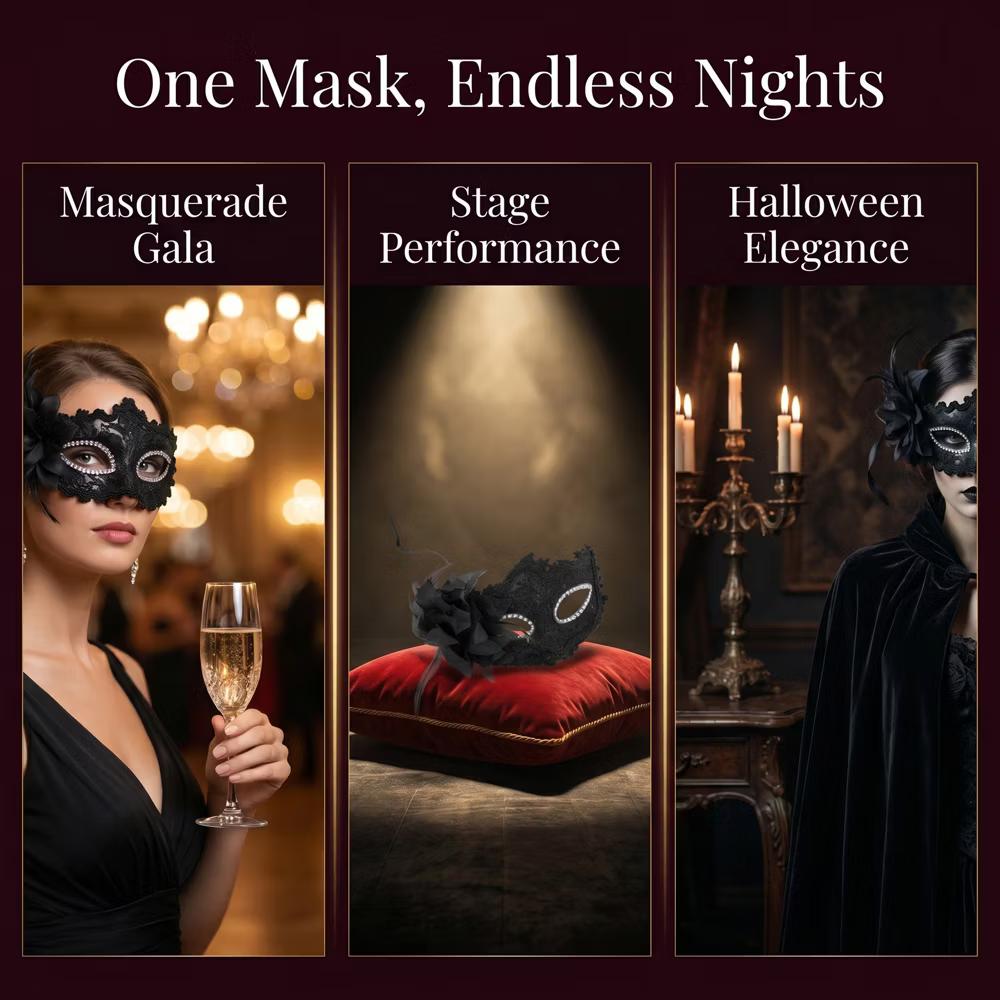 Venetian Masquerade Side Flower Rose Eye Mask for Halloween Costume Party Decor - Image 3