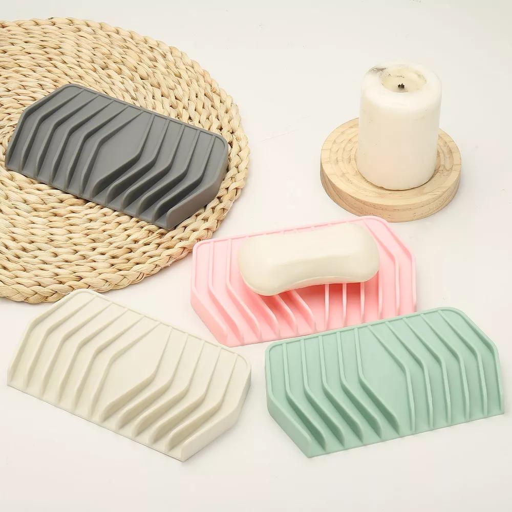 Soap Dish with Drainage, Silicone Self Draining Soap Bar Holder 2 Pcs - Image 3