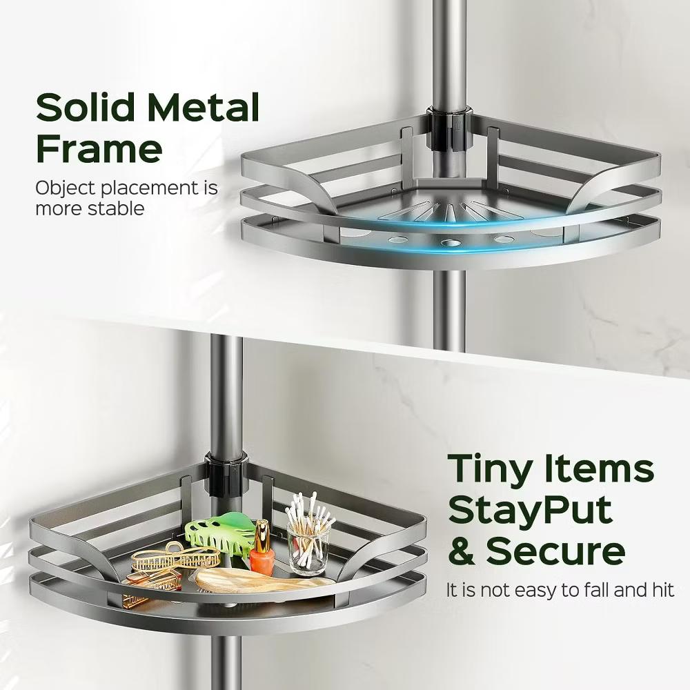 Adjustable Tension Pole Shower Shelf, 4-Tier Corner Caddy with ABS Baskets, No Drill Bathroom Storage - Image 4