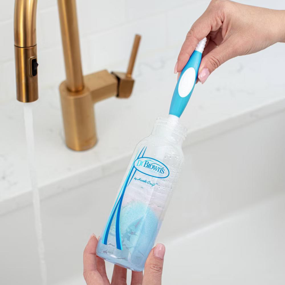 Dr. Brown's Baby Bottle Cleaning Brush, Sponge and Bristle Brush with Nipple Cleaner -3pk - Blue - Image 5