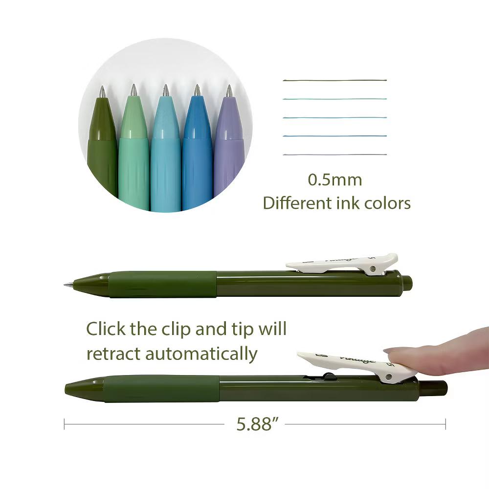Multi-Color Retractable Gel Pen Set (5 pack), 0.5mm Fine Point, for Writing, Journaling, Drawing, Home and Office, Cool Artic - Image 7