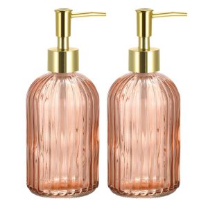 Glass Dish Soap Dispenser With Durable Golden Pump 2 Pcs