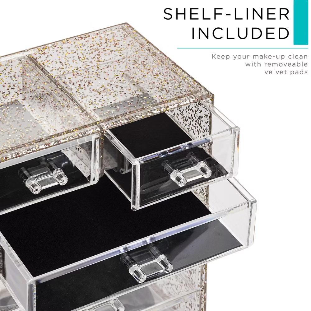 2 Piece Acrylic Makeup and Jewelry Storage Organizer Case (6 Drawers and Lipstick Tray) - Image 28