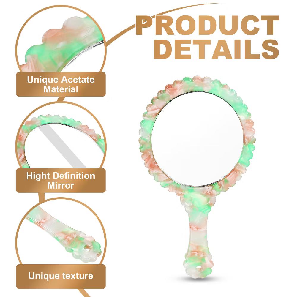 Oval Vintage Acetic Acid Handle Cosmetic Travel Hand Held Mirror - Image 17